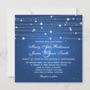 Elegant Wedding Sparkling Lines Sapphire Blue Invitation