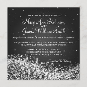 Elegant Wedding Sparkling Wave 2 Black Invitation