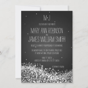 Elegant Wedding Sparkling Wave Black Invitation