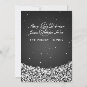 Elegant Wedding Star Sparkle Black Invitation