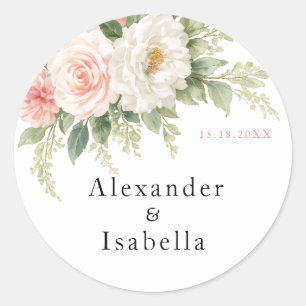 Elegant Wedding Sticker Blush Rose Floral Garden