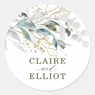 Elegant Wedding Sticker Eucalyptus Gold Botanical