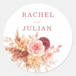 Elegant Wedding Sticker Floral Bouquet Peach