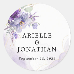 Elegant Wedding Sticker Purple Floral Lavender