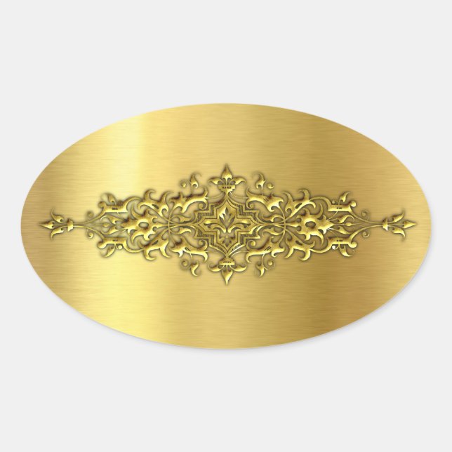 Elegant Wedding Stickers, Gold Oval Sticker (Front)