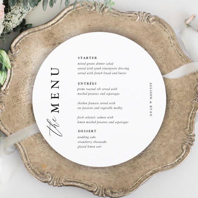 Elegant Wedding Table Circle Menu Cards (Creator Uploaded)