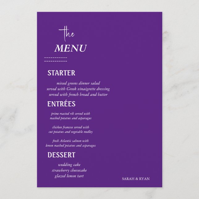 Elegant Wedding Table Menu (Front)