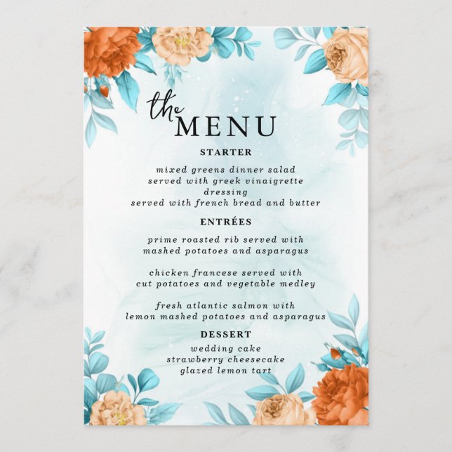Elegant  Wedding Table Menu Cards Flat Menu (Front)