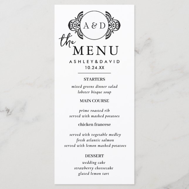 Elegant  Wedding Table Menu Cards Flat Menu (Front)