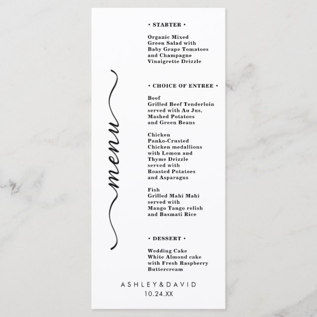 Elegant  Wedding Table Menu Cards Flat Menu (Front)