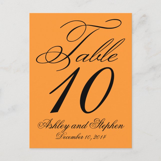Elegant  Wedding Table Number Cards Orange (Front)