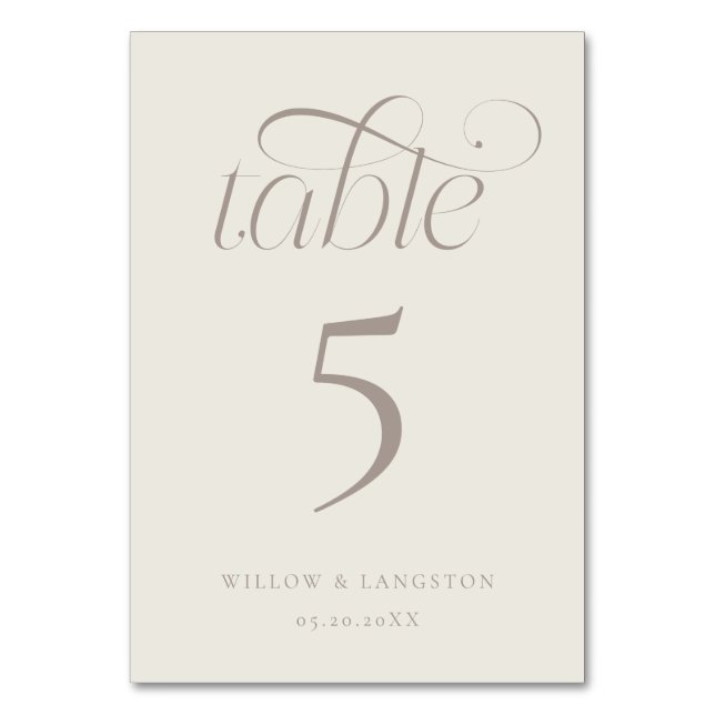 Elegant Wedding Table Number Greige (Front)