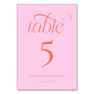 Elegant Wedding Table Number Orange Pink