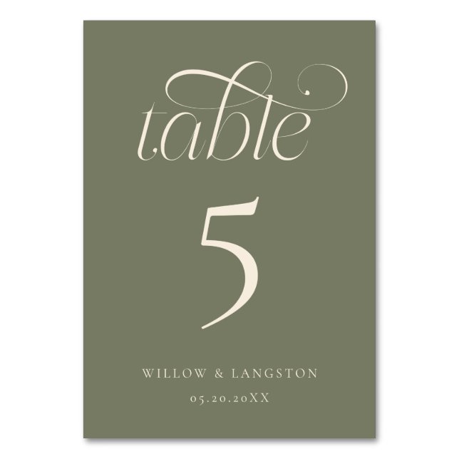Elegant Wedding Table Number Sage Green (Front)