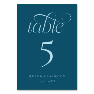 Elegant Wedding Table Number Teal