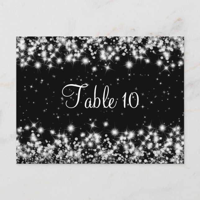 Elegant Wedding Table Number Winter Sparkle Black Postcard (Front)