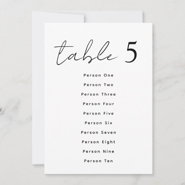 Elegant Wedding Table Numbers Script Seating Chart (Front)
