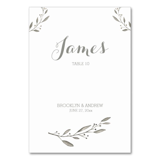 Elegant Wedding Table Place Cards Grey Floral (Front)