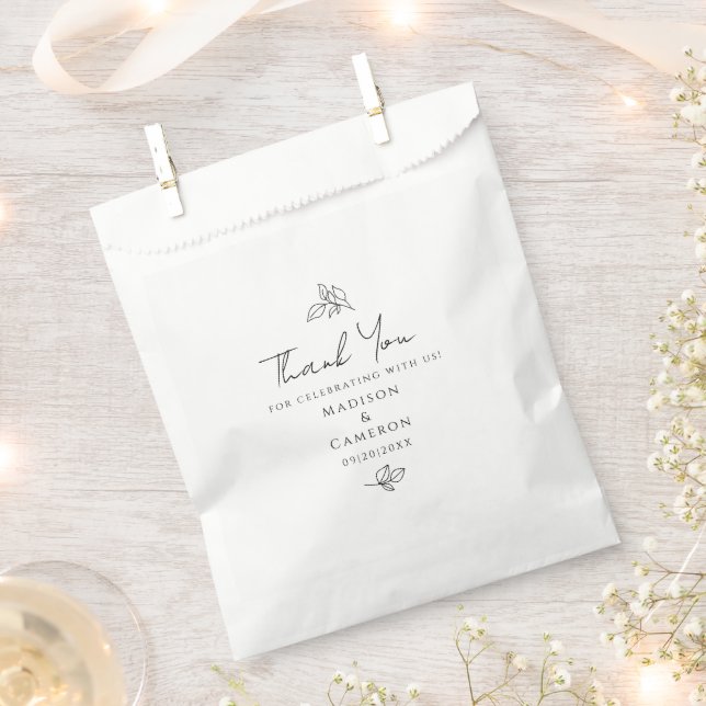 Elegant Wedding Thank You Black & White Leaves Favour Bag (Clipped)