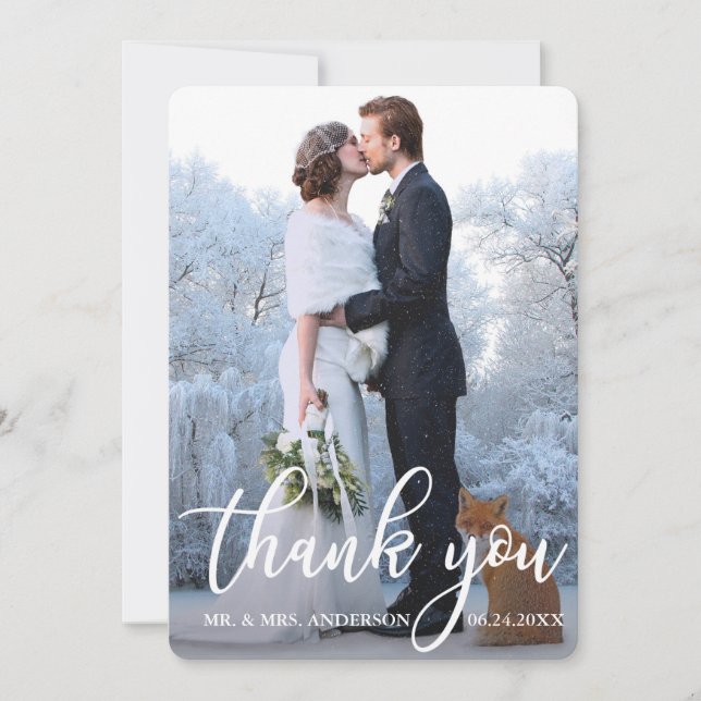 Elegant Wedding Thank You Bride Groom Photo BR Card (Front)