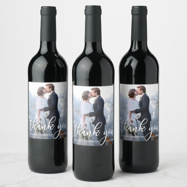 Elegant Wedding Thank You Bride Groom Photo Wine Label (Bottles)