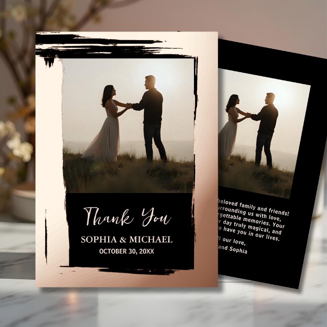 Elegant Wedding Thank You Card 2 Photo Rose Gold (Creator Uploaded)