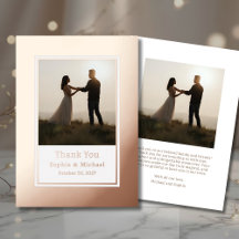 Elegant Wedding Thank You Card 2 Photo Rose Gold