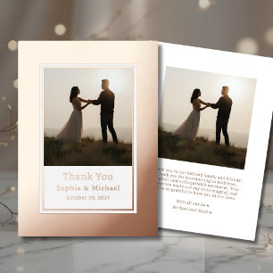 Elegant Wedding Thank You Card 2 Photo Rose Gold