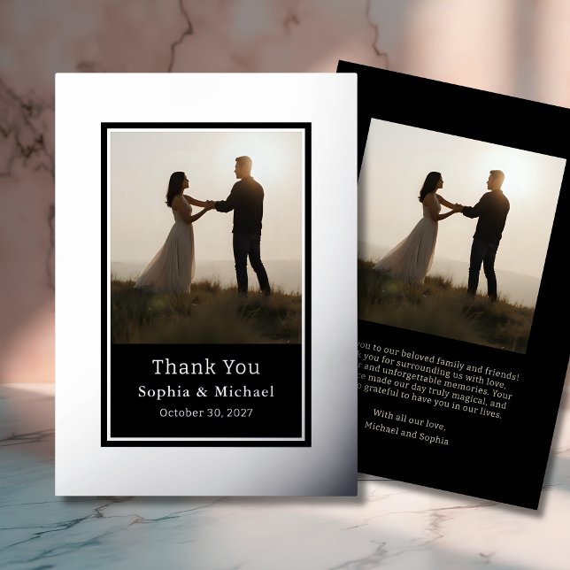 Elegant Wedding Thank You Card 2 Photo Silver Foil (Creator Uploaded)