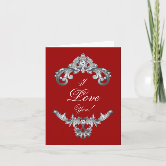 Elegant Wedding Thank You Card Red Silver (Front)