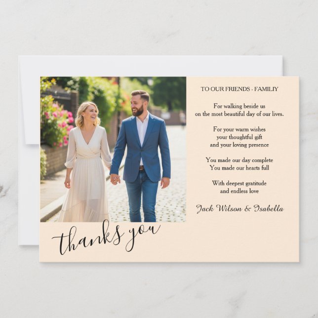 Elegant Wedding Thank You Card with Photo (Front)