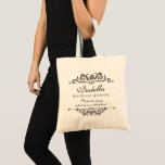 Elegant Wedding Thank You Custom Maid of Honour Tote Bag<br><div class="desc">Thank your Maid of Honour with this simple yet elegant personalised tote bag. Perfect for keeping wedding day supplies, shoes, makeup, etc. organised. Add your Maid of Honour's name and 3 more lines of custom text to personalise. The chic vintage inspired design elements compliment so many of today's wedding styles....</div>