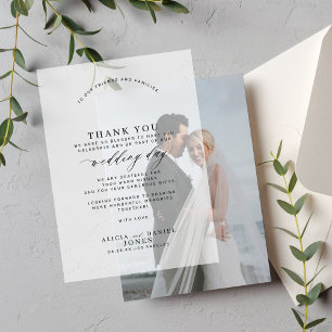 Elegant wedding thank you custom message overlay vellum invitations