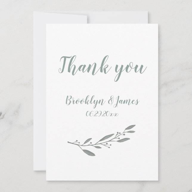 Elegant Wedding Thank You Floral Sage Green Invitation (Front)