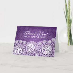 Elegant Wedding "Thank you" Paisley Lace Purple Thank You Card