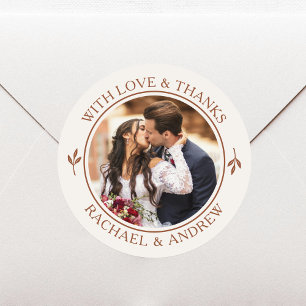 Elegant Wedding Thank You Photo Burnt Orange Classic Round Sticker