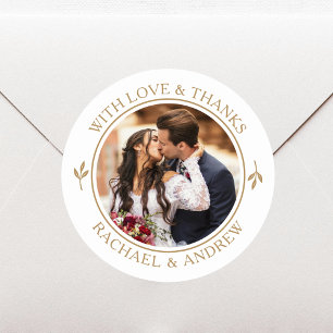 Elegant Wedding Thank You Photo Gold Classic Round Sticker