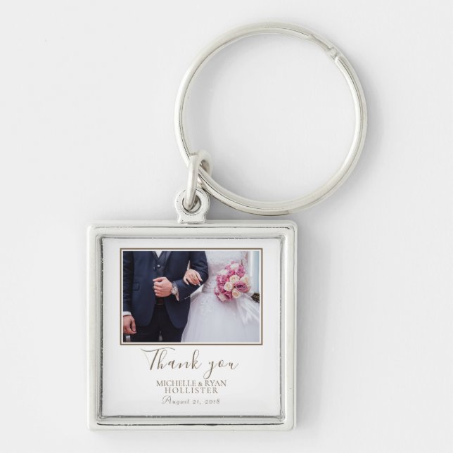 Elegant Wedding Thank you Photo Key Ring (Front)