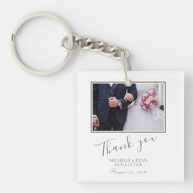 Elegant Wedding Thank you Photo Key Ring (Front)