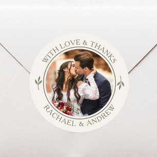 Elegant Wedding Thank You Photo Sage Green Classic Round Sticker