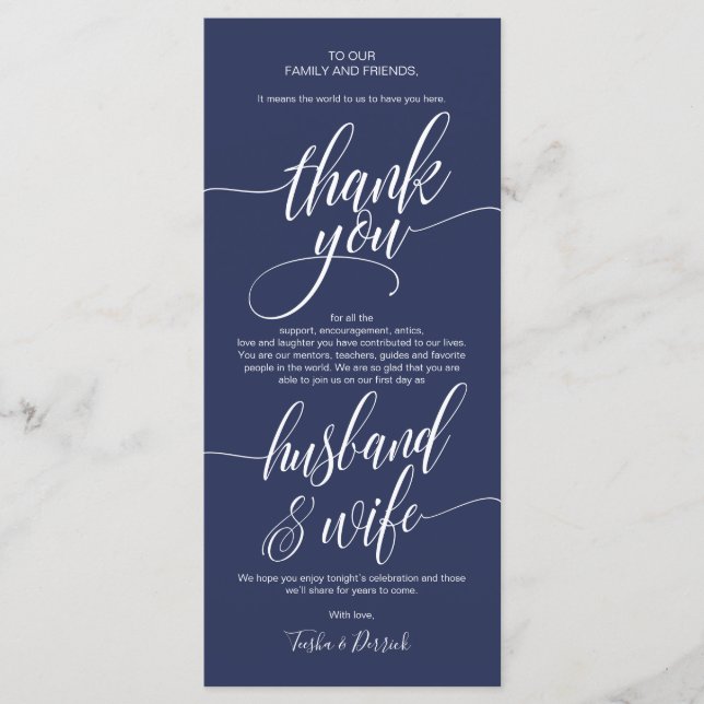 Elegant Wedding Thank you Place Setting Card (Front)