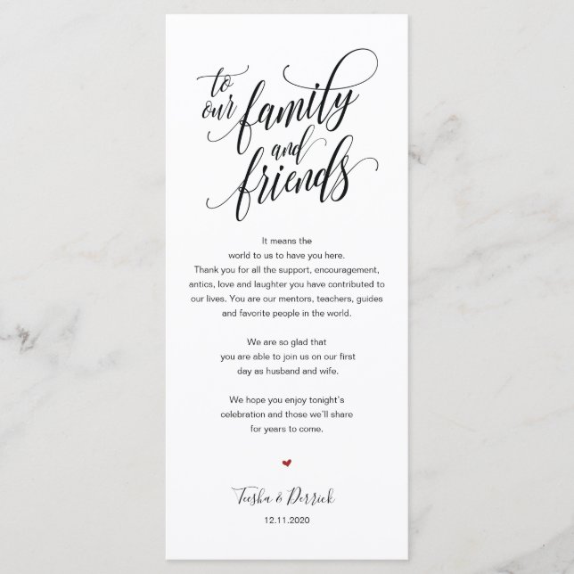 Elegant Wedding Thank you Place Setting Card (Front)