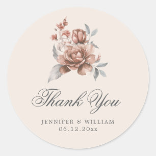 Elegant Wedding Thank You Rose Gold Rustic Floral Classic Round Sticker