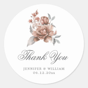 Elegant Wedding Thank You Rose Gold Rustic Floral  Classic Round Sticker