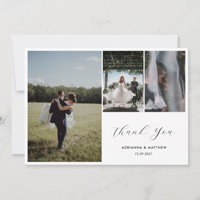 Elegant Wedding Thank You Script Four Photo  Card (Front)