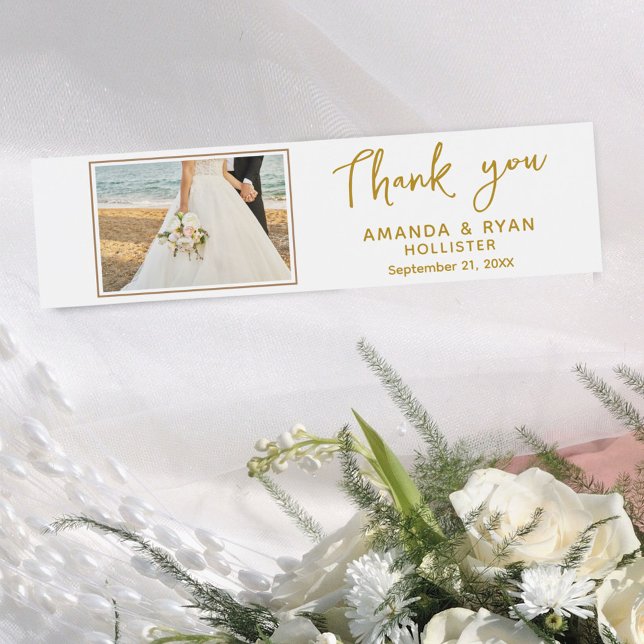Elegant Wedding Thank you Script Photo Water Bottle Label (Creator Uploaded)