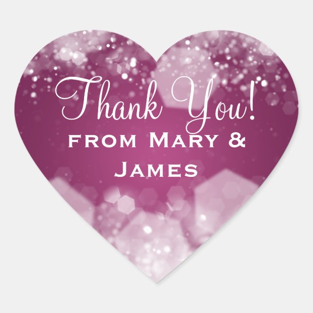 Elegant Wedding "Thank you" Sparkling Night Plum Heart Sticker (Front)