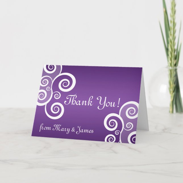 Elegant Wedding Thank You White Swirls Purple (Front)