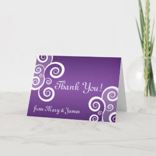 Elegant Wedding Thank You White Swirls Purple Card