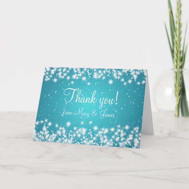 Elegant Wedding Thank You Winter Sparkle Blue (Front)